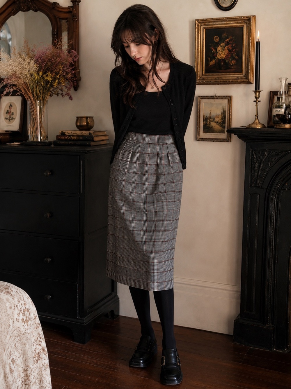 Vintage Plaid Pencil Skirt